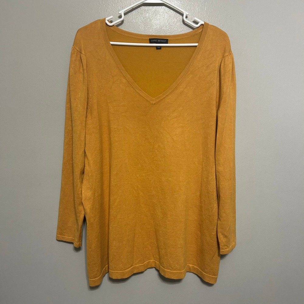 Lane Bryant V-Neck Sweater Top 14/16 Yellow Mustard Long Sleeve V-Neck Pullover